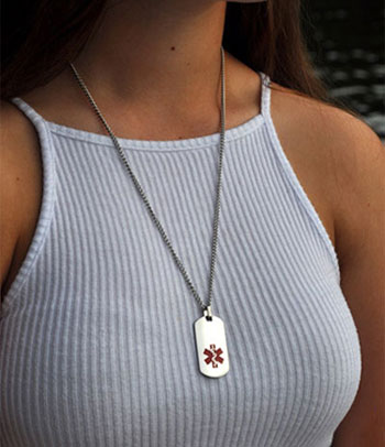 female wearing Medical ID Necklace Engraved